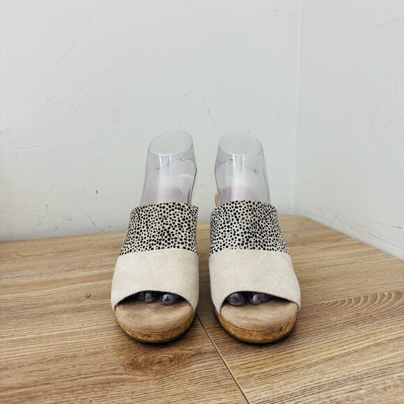TOMS Monica Cork Wedge Beige And Black Polka Dot Women’s Size 7 - Picture 3 of 11